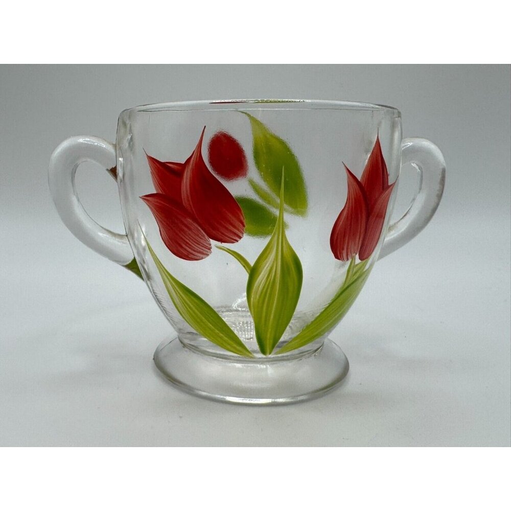 Vintage Bartlett Collins Sugar Bowl Red Tulips Flowers Gay Fad 50s Vintage
